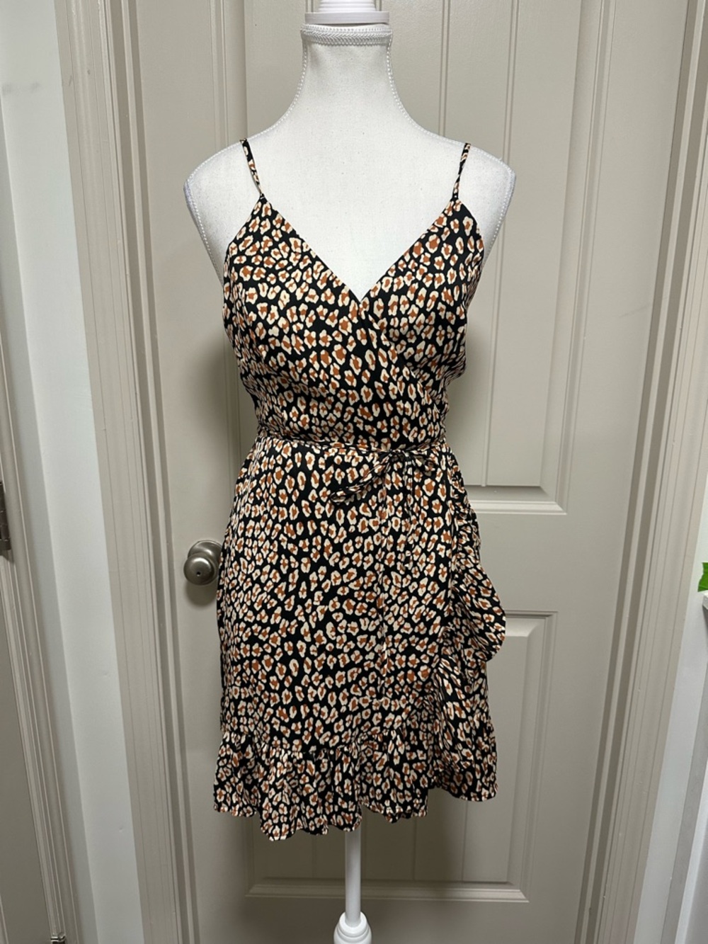 Free People Black Leopard-Print Wrap Mini Dress